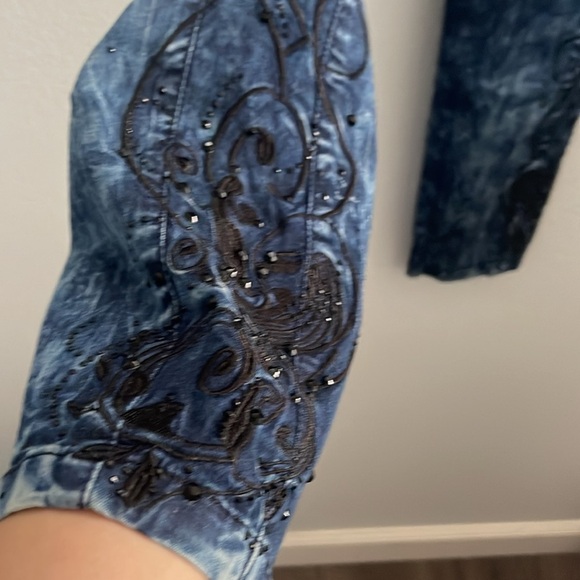 Soft Surroundings Blue Tie Dye Embellished Jeans - Picture 3 of 5